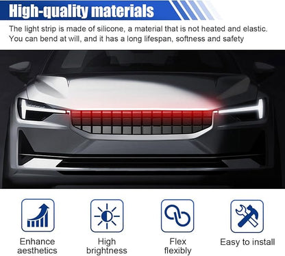 71 Inch Exterior Car LED Hood Light Strip, Flexible Waterproof Dynamic Scan Start Up Hoodbeam Lights, Universal 12V Bright Daytime Running Light Strip for Cars, SUVs, Trucks (Red)