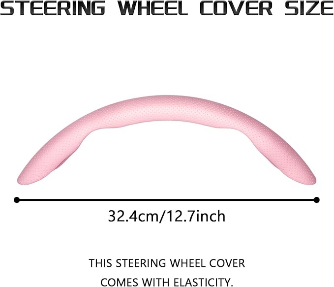 2-Piece Steering Wheel Cover, Carbon Fiber Segmented Steering Wheel Protector, Universal and Anti-Slip Durable Car Leather Protective Cover, Car Interior Accessories for Women and Men (Pink)