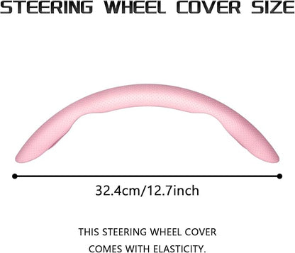 2-Piece Steering Wheel Cover, Carbon Fiber Segmented Steering Wheel Protector, Universal and Anti-Slip Durable Car Leather Protective Cover, Car Interior Accessories for Women and Men (Pink)