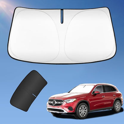 Sun Shade Sunshade for Mercedes Benz GLC 260 GLC 300 GLK-Class 2023-2025 2026 Windshield Cover, 4-Layers Sun Shield 250T Silver Coating Sun Visor Foldable Window Shade Blocks UV Rays Car Accessories