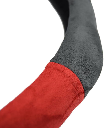 Quick Install Sporty Suede Steering Wheel Cover + Red Top for Tesla Model 3 Y Corolla RAV4 Camry Civic Accord CR-V fit 14 ½ to 15 inches Car SUV Pickup 14.5