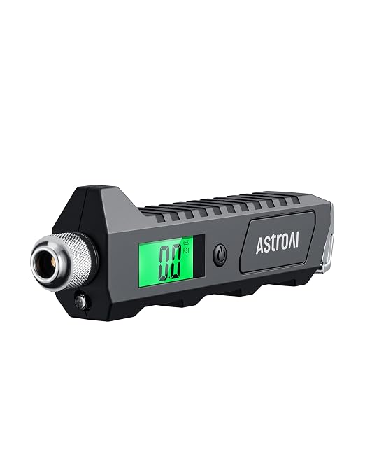 AstroAI Digital Tire Pressure Gauge, 230 PSI 4 Settings Heavy Duty for Car Bicycle with Larger Backlit LCD Flashlight and Non-Slip, Black