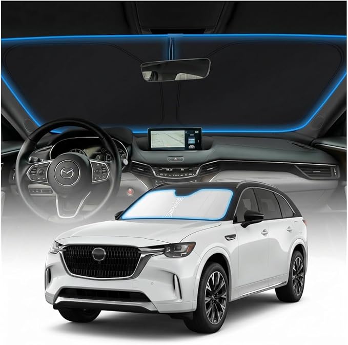 for Mazda CX90 Sun Shade Windshield Cover - Custom Fit CX-90 Accessories 2024 2025 2026 Sunshade Foldable UV Protection & Heat Shield Sun Visor Accessories