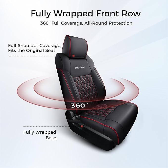 Huidasource Front Car Seat Covers for Dodge Ram, Waterproof Seat Cushion Ram Pickup Truck Seat Protector Fit for 2009-2025 Ram 1500, 2010-2025 Ram 2500/3500 Crew/Mega Cab(Concave Front/Black&Red)