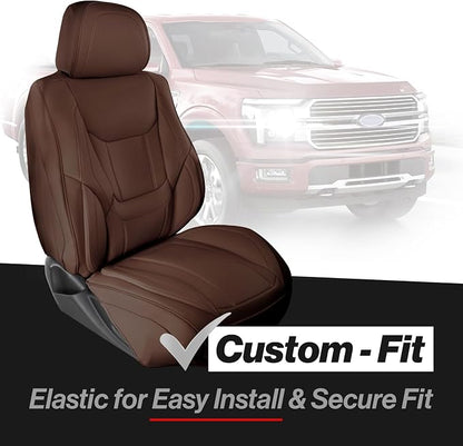 Coverland Custom Truck Car Seat Covers Front Seats for [2007-2014 GMC Sierra 2500HD Extended Cab] - Protector Car Seat Cover Water Resistant Leather Memory Form Back Support Cushion [Front-Dark Brown]