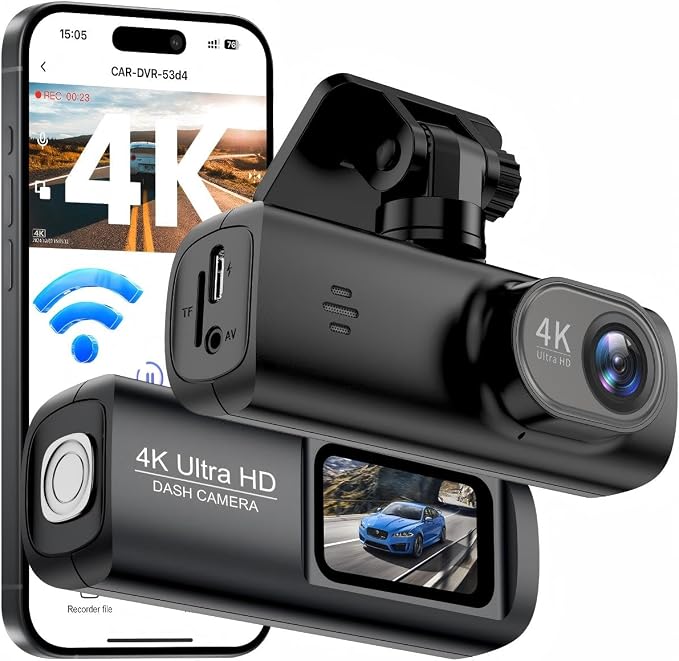 Dash Cam 4K Front, Ultra HD Dash Camera for Cars, 1.47''IPS Screen Mini Car Camera with APP Control, Built-in Wi-Fi & G-Sensor, 24H Parking Mode, Night Vision, WDR, Loop Recording, Support 256GB Max