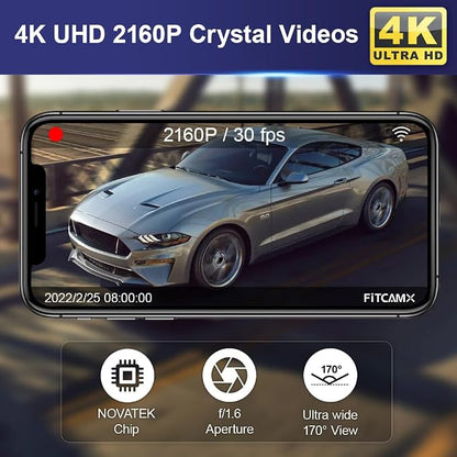 Fitcamx 4K Dash Cam Adapts for Ford Mustang 2019-2023 (HD2-0141/ with Sensor Cover), Integrated OEM Look, 2160P UHD Video, Built-in WiFi & APP, G-Sensor, Loop Recording, Plug & Play, 64GB Card