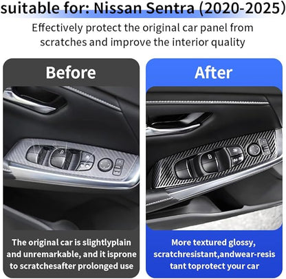 Car Door Power Window Lift Switch Protection Decor Panel for Nissan Sentra 2020 2021 2022 2023 2024 2025 Auto Interior Accessories Armrest Side Pull Handle Trim Cover Carbon Fiber Style 4Pcs