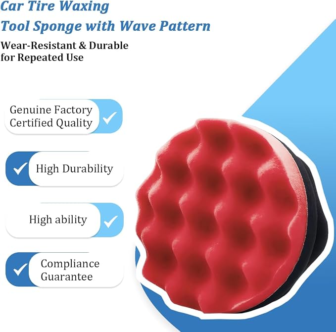 2PCS Car Tire Dressing Applicator Pads, Reusable Hex-Grip Vehicle Wheel Wax Buffing Dressing Sponge Pad, Automotive Tire Shine Detailing Foam Tool, Universal Fit (4.33Inch/Red)