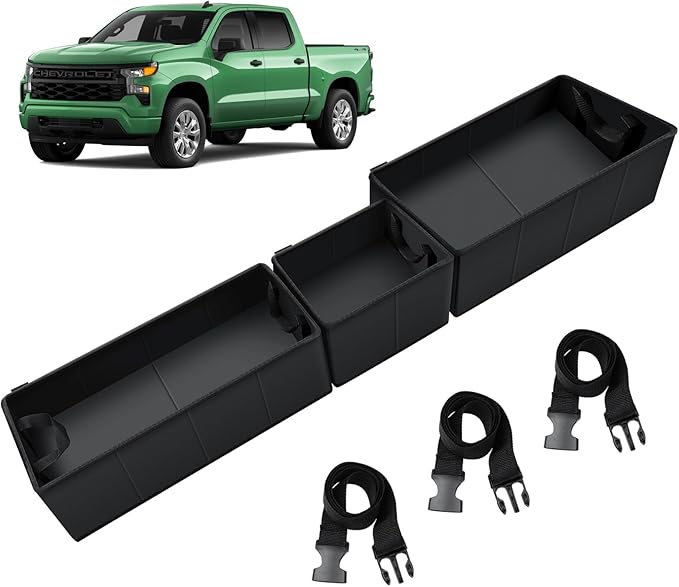 Autorder Foldable Under Seat Storage Organizer for 2019-2026 Chevy Silverado/GMC Sierra 1500 & 2020-2025 2500HD/3500HD, 600D Oxford Fabric Waterproof Underseat Tool Box Accessory for Double & Crew Cab