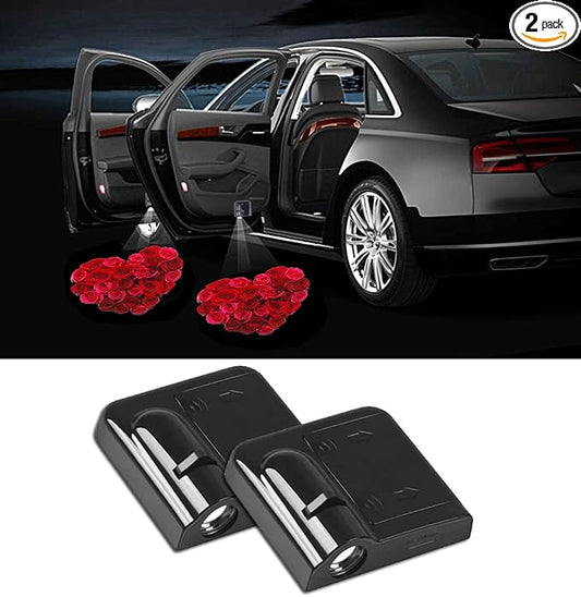 NewL 2 Pcs Led Car Door Welcome Light Flower Heart Shaped Roses Logo Symbol Projector Lights Ghost Shadow Light