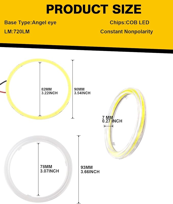 Qasim 1 Pair 90MM 66SMD COB LED for Angel Eyes Halo Ring DRL LED Fog Light Lamp with Cover White 12V 24V DC