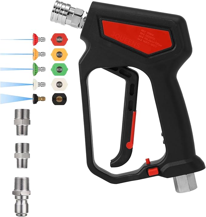 Short Pressure Washer Gun 5000 PSI, Heavy Duty Power Washer Trigger with 5 Nozzles, M22 & 1/4 Quick Connect, Foam Cannon Compatible for Car Wash & Patio Cleaning