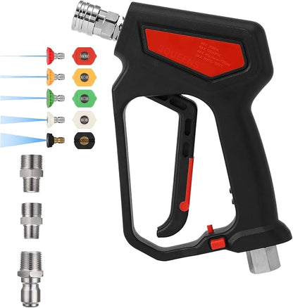Short Pressure Washer Gun 5000 PSI, Heavy Duty Power Washer Trigger with 5 Nozzles, M22 & 1/4 Quick Connect, Foam Cannon Compatible for Car Wash & Patio Cleaning