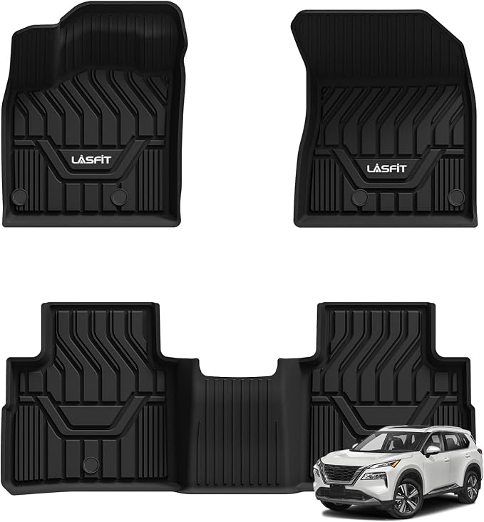 LASFIT Floor Mats for Nissan Rogue 2021-2026 (Not Fit Rogue Sport), Custom Fit All Weather Protection Durable TPE Floor Liners for Nissan Rogue S/SV/SL/Platinum 2021-2026 1st & 2nd Row Car Mats, Black
