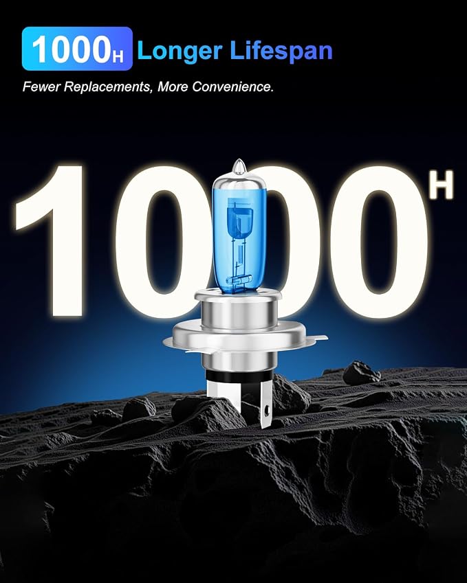 9003/H4 Halogen Headlight Bulbs, Standard High Beam or Low Beam or Fog Light Bulb, 12V 55W 5000K,4000 Lumens,White Headlight Bulbs,Head Light Bulbs for Car,High Brightness Headlight Bulb, Pack of 2