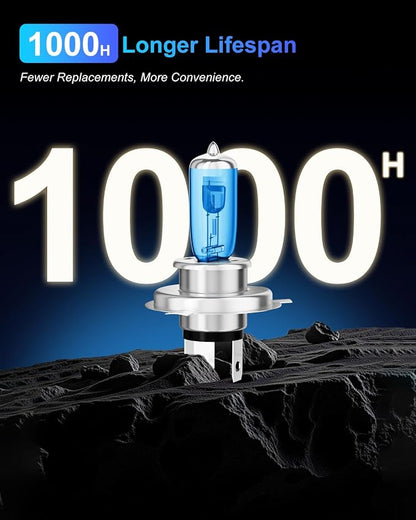 9003/H4 Halogen Headlight Bulbs, Standard High Beam or Low Beam or Fog Light Bulb, 12V 55W 5000K,4000 Lumens,White Headlight Bulbs,Head Light Bulbs for Car,High Brightness Headlight Bulb, Pack of 2