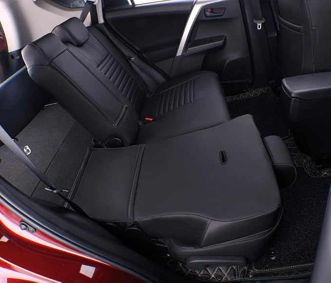 EKR Rav4 Seat Covers Custom Fit for Toyota Rav4 XLE,Platinum,Limited 2013-2018 & SE 2016-2018, Leather Car Seat Cover Full Set for SUV,Faux Leather(Black)
