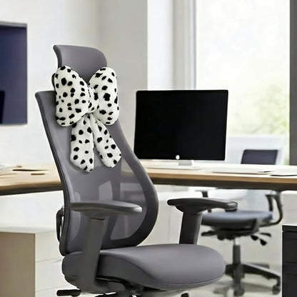 Sexysamba 2 Pcs Plush Bow Car Headrest Neck Pillow Cute Bow Pillow for Car Seat Décor Soft Neck Support for Comfortable Driving Traveling Office Fluffy Head Rest Cushion, Black Spot