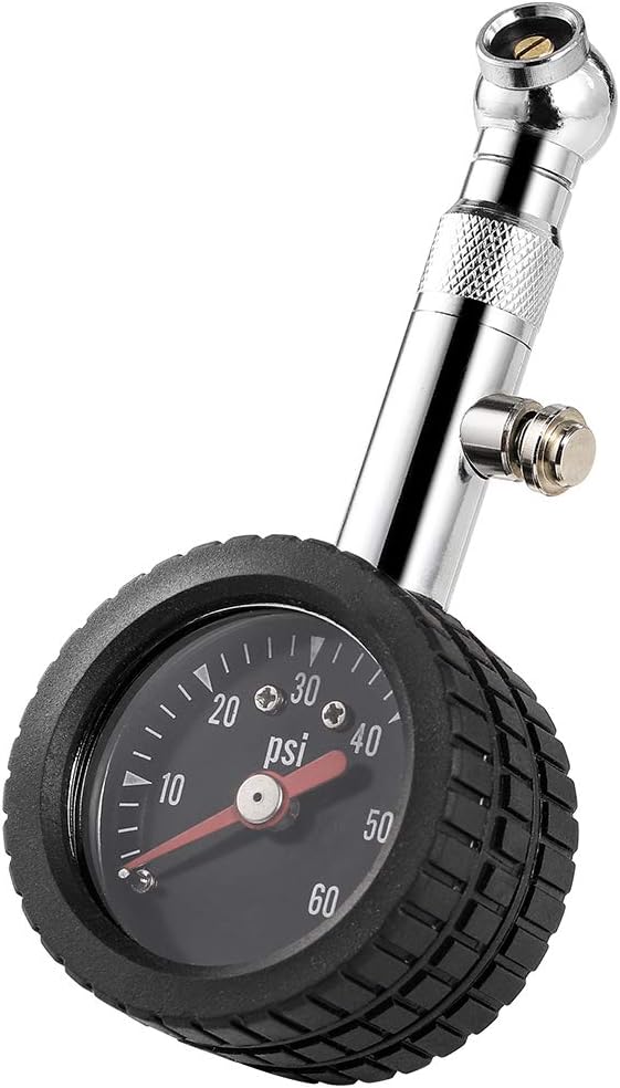 CZC AUTO Heavy Duty Tire Pressure Gauge, ANSI B40.1 Accurate Mechanical Air Gage, Chrome Plated Brass Stem Rotating Single Chuck Dial Wheel Pressure Tester for Motorcycle Bike Car RV Bicycle, 0-60PSI