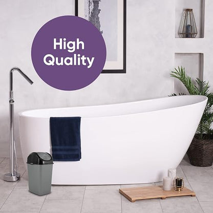 Superio Mini Plastic Trash Can with Swing Top Lid 1.25 Gallon Compact Small Waste Bin Portable Garbage Can for Countertop, Desktop, Make up Vanity, Bathroom, Car, Under Sink, Dorm 5 Qt (Grey/Black, 2)