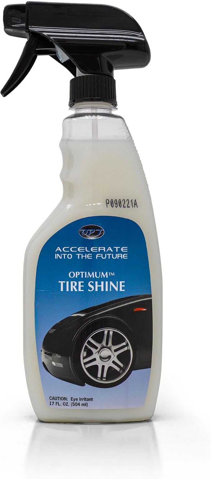 Optimum Tire Shine – Sling Free Tire Dressing; Long Lasting Tire Shine; Water Based Tire Gel Spray; Vinyl, Plastic, Tire and Trim Dressing; Great for Tire Shine and Vinyl Trim Care (17 Oz)