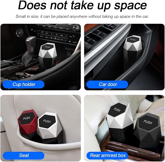 2PCS Car Trash Can with Lid, Mini Portable Auto Garbage Can, Small Leakproof Diamond Design Trash Dustbin, Waterproof Vehicle Rubbish Bins for Automotive Car, Home, Office, Kitchen, Bedroom (Silver,2)
