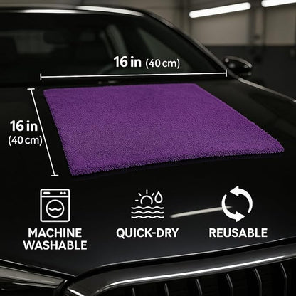 4 Pack Pak Details Edgeless Microfiber Towels for Cars | 16x16 Ultra-Soft, Scratch-Free & Lint-Free Car Detailing Microfiber Cloths for Buffing & Coating | Seamless Finish Auto Cleaning Cloths