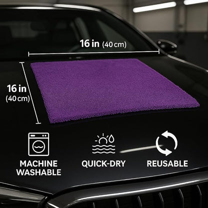 Paks - Edgeless Microfiber Towels 4-Pack - Car Detailing Wash Cloths for Cleaning - 16x16 Car Drying Towel - Lint Free Auto Rags for Polishing & Buffing - Purple & Grey Cleaning Supplies