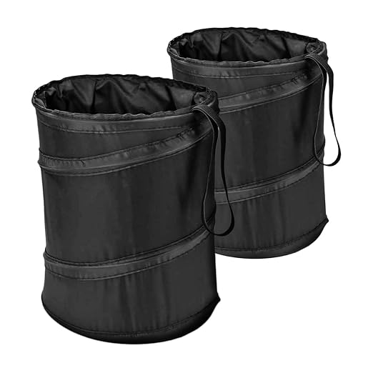 ZONETECH 2-Pack Universal Traveling Portable Car Trash Can - Black Collapsible Pop-up Leak Proof Trash Can- for Garbage to Organize Car,