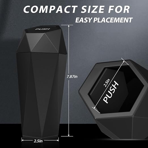 Car Trash Can with Lid, 1 Pack Cup Holder Garbage Can for Car, Leakproof Small Trash Bin, Mini Trash Can for Cars, Home, Bedroom, Office (Black)