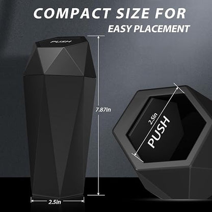 Car Trash Can with Lid, 1 Pack Cup Holder Garbage Can for Car, Leakproof Small Trash Bin, Mini Trash Can for Cars, Home, Bedroom, Office (Black)