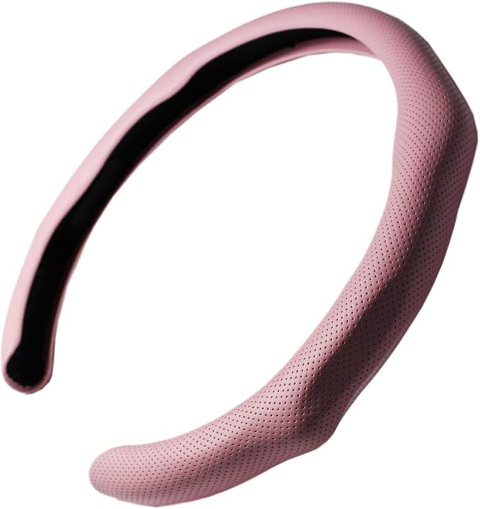 Quick Install Sporty Perforated Pink Nappa Leather Steering Wheel Cover Universal fit 14½" to 15" Car SUV Pickup 14.5 to 15 inche Pink for Wife