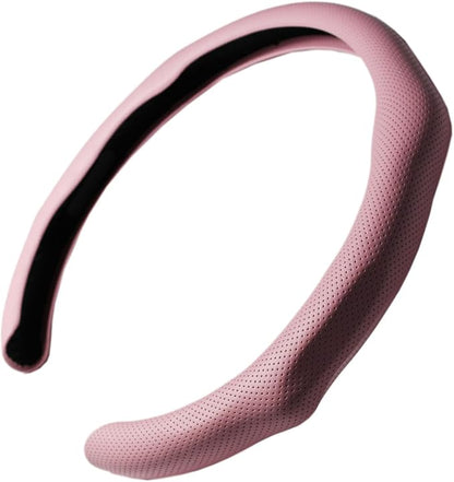 Quick Install Sporty Perforated Pink Nappa Leather Steering Wheel Cover Universal fit 14½" to 15" Car SUV Pickup 14.5 to 15 inche Pink for Wife