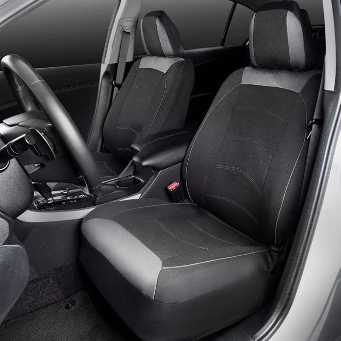 Motor Trend Front & Rear Car Seat Covers Full Set - Gray Cloth Bucket Seat Covers for Front Seats + Waterproof Rear Split Bench Cover – Universal Fit for Car Truck SUV Van Interior Protection