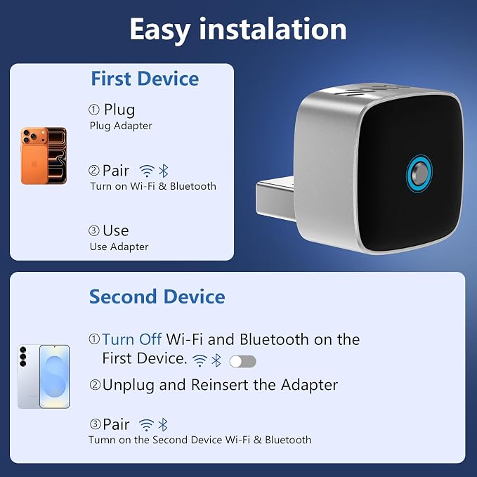 Wireless CarPlay Adapter & Android Auto Dongle, One Click Multi Device Switching Seamless Connection, Compact Size, Plug & Play Wireless CarPlay Converter for iPhone & Android, USB/USB-C, No Delay