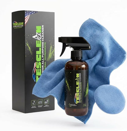 Interior Cleaner Kit for Tesla (16 oz), Made in USA | Seat Cleaner for Tesla, Safe on Vegan Leather, Fits Model S, 3, X, Y (2026), Includes Microfiber Cloth & Sponge