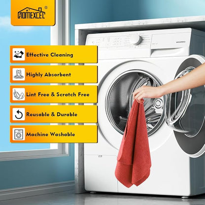 HOMEXCEL Red Shop Towels 100 Pack, Reusable Microfiber Cleaning Cloth Bulk, Multipurpose Microfiber Towels for Cars, House and Kitchen, Highly Absorbent Cleaning Rags 11.5 x 11.5 inch