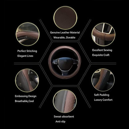 Gomass Car Steering Wheel Cover, Anti-Slip, Safety, Soft, Breathable, Heavy Duty, Thick, Full Surround, Sports Style (Black Brown)