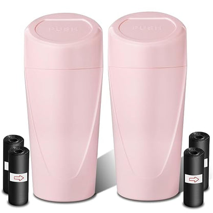 Car Trash Can with Lid-2Pack, Leakproof Garbage Can with 80 Attached Trash Bags, Mini Essential Car Accessories for Interior for Car, Home, Office（Sakura Pink）