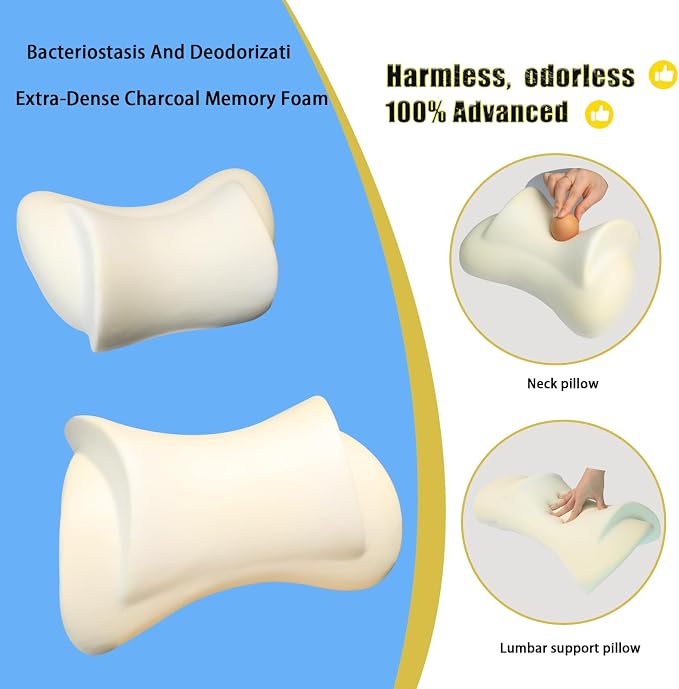 Lumbar Support Pillow for Car, Car Neck Pillow Kit for Pain Relief with Adjustable Strap, Car Headrest Pillow Ergonomic Design for Comfort