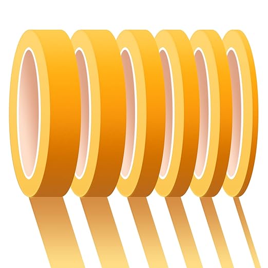 6 Rolls Fine Line Tape 1/16, 1/8, 1/5, 2/5, 1/2, 3/4 Inch x 55 Yard Fineline Masking Tape Painter Adhesive Automotive for DIY Car Auto Paint (Yellow, Mixed Sizes)
