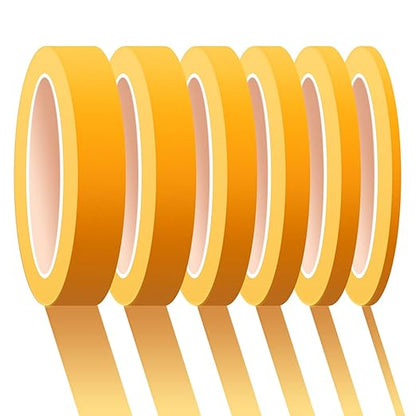 6 Rolls Fine Line Tape 1/16, 1/8, 1/5, 2/5, 1/2, 3/4 Inch x 55 Yard Fineline Masking Tape Painter Adhesive Automotive for DIY Car Auto Paint (Yellow, Mixed Sizes)