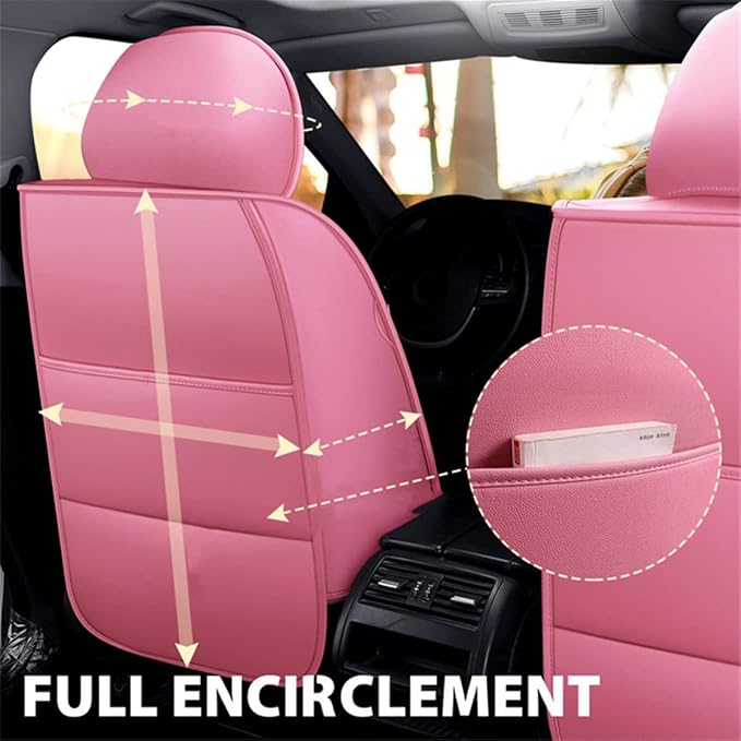 SanQing Car Seat Covers Full Set, Super Luxurious Heavy Universal Duty Waterproof Leather Automotive Vehicle Cover for Cars SUV Pick-up Truck, Non-Slip Seat Pink Car Accessories(Pink Black