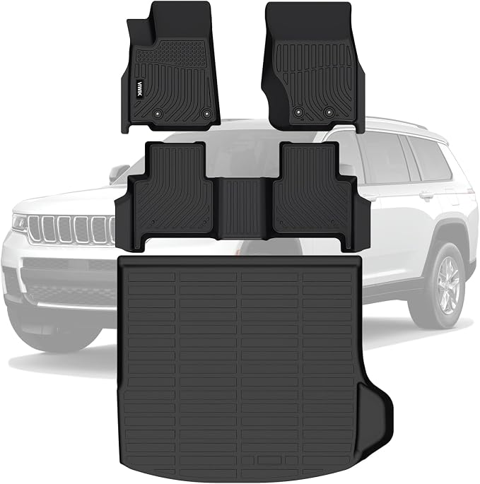 VIWIK All Weather Custom Fit Jeep Grand Cherokee Floor Mats - 2022-2025 2026 Jeep Grand Cherokee Floor Mats & Cargo Cover, Non-Slip, Waterproof, Easy to Clean, 3D Design, High Edge, Odorless TPE