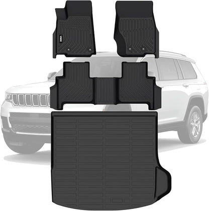 VIWIK All Weather Custom Fit Jeep Grand Cherokee Floor Mats - 2022-2025 2026 Jeep Grand Cherokee Floor Mats & Cargo Cover, Non-Slip, Waterproof, Easy to Clean, 3D Design, High Edge, Odorless TPE