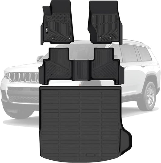 VIWIK All Weather Custom Fit Jeep Grand Cherokee Floor Mats - 2022-2025 2026 Jeep Grand Cherokee Floor Mats & Cargo Cover, Non-Slip, Waterproof, Easy to Clean, 3D Design, High Edge, Odorless TPE