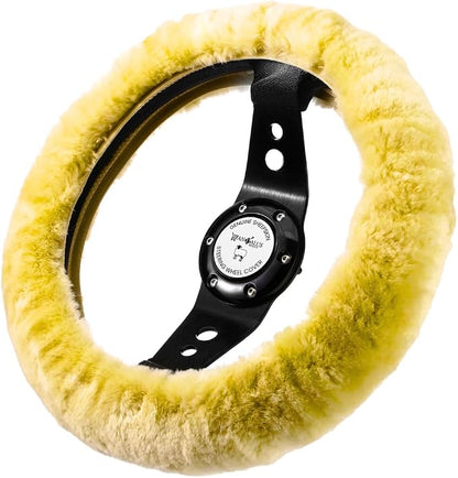 Andalus Brands Luxury Fluffy Car Steering Wheel Covers – Genuine Merino Sheepskin, Soft Fuzzy Car Steering Wheel Cover for Women, Universal 14.5-15" Size, Plush Fur Cute Auto Accessories, Lemon