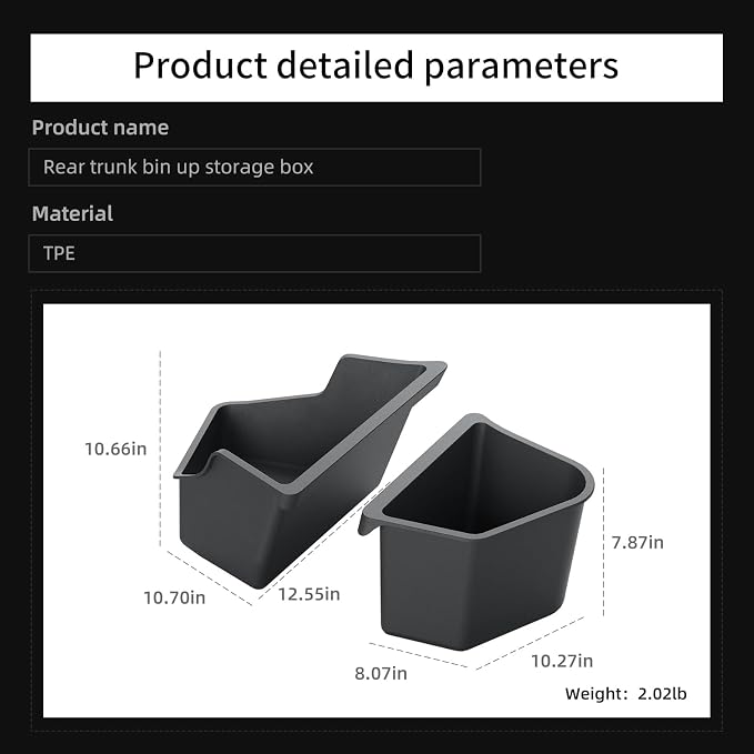 LUCKEASY Rear Trunk Storage Bins & Trunk Corner Up Storage Box for Tesla Model Y Juniper 2025 2026 Standard & Premium & Performance Cargo Side Box Accessories Black TPE