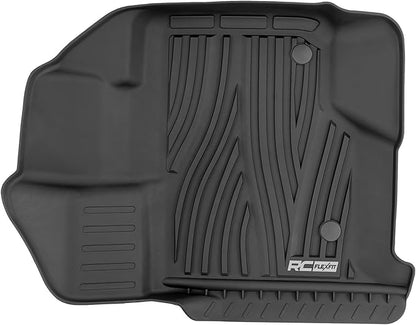Rough Country Flex-Fit Front Floor Mats for Ford F-150 (2015-25)/Lightning (2022-25)/Raptor (2017-25) Crew Cab - Custom All-Weather Non-Slip TPE Liners w/Spill Saver Lip